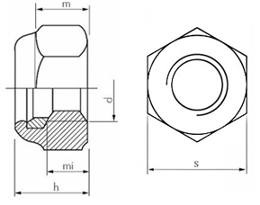 DIN 985 Nylon Lock Nut drawing