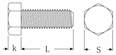 DIN 933 hex head bolt drawing